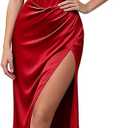 Womens Slip Satin Maxi Dress Sexy High Slit Backless Lace Up Elegant Wedding Guest Corset Dresses (S, Red)