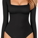MANGOPOP Women's Square Neck Short Sleeve Long Sleeve Bodysuit Sexy Body Suits Shirt Slim Fitted Tops, Size XL