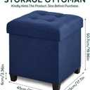 17.7" Ottoman with Storage, Square Storage Ottoman for Dorm, Linen Ottomans with Legs for Living Room, Bedroom, Blue, 17.7" X 17.7" X 19.9"