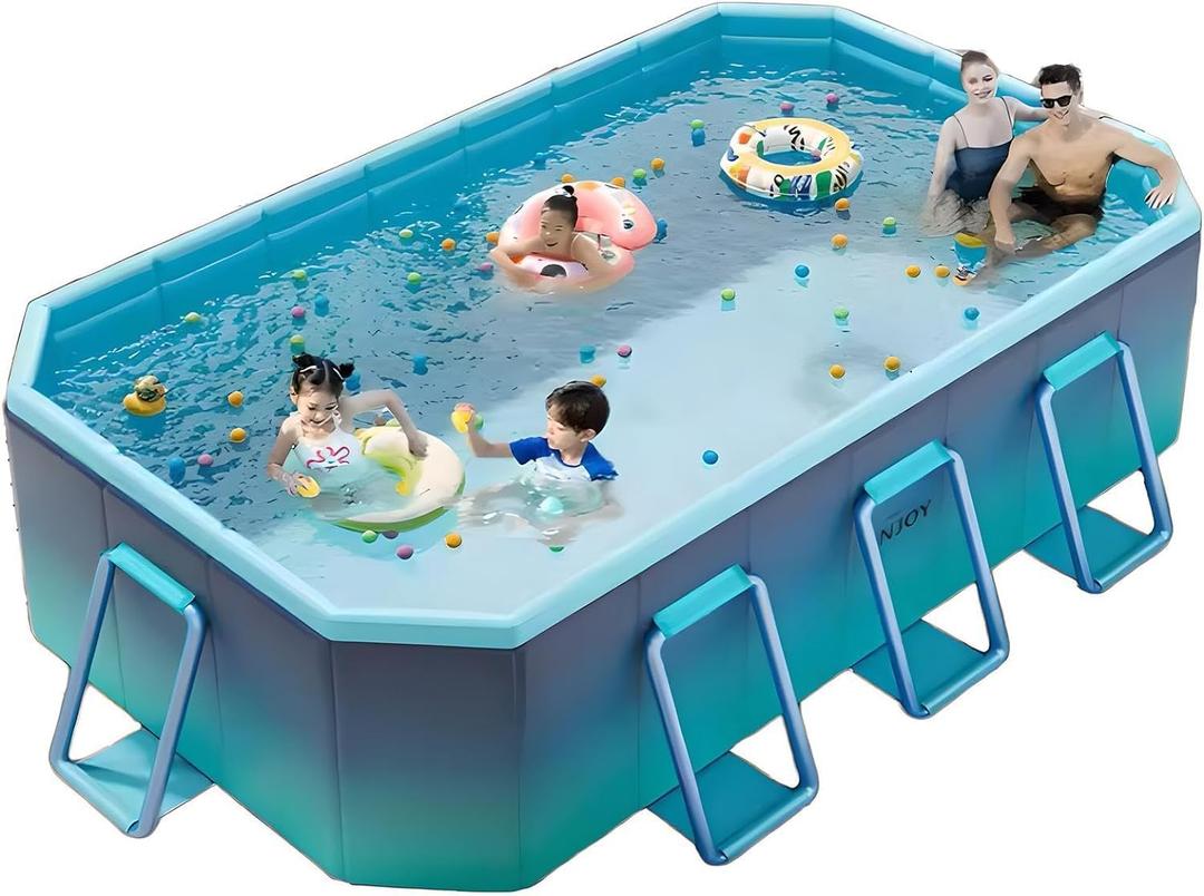 Foldable Pool, Non-Inflatable Kids' and Adults' Outdoor Swimming Pool, Large Kiddie Pool Hard Plastic Shell Portable Pool, Kid Pool for Backyard Dog Pools (116" x 65" x 21") (Glacier Blue)