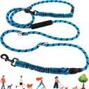 Heavy Duty Hands Free Dog Leash, 10FT Adjustable Handsfree Dog Training Leash with Shock Absorbing Bungee, No Pull Tangle Free Reflective Body Waist Leash for Dog Walking Running (Blue)