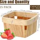 Hoolerry 25 Pieces 1/2 Pint Wooden Gift Baskets 3 x 3 x 2.2 Inch Square Vented Wood Boxes Mini Berry Basket Bulk for Fruit Picking Arts Crafts and Party Decor Wedding Gift