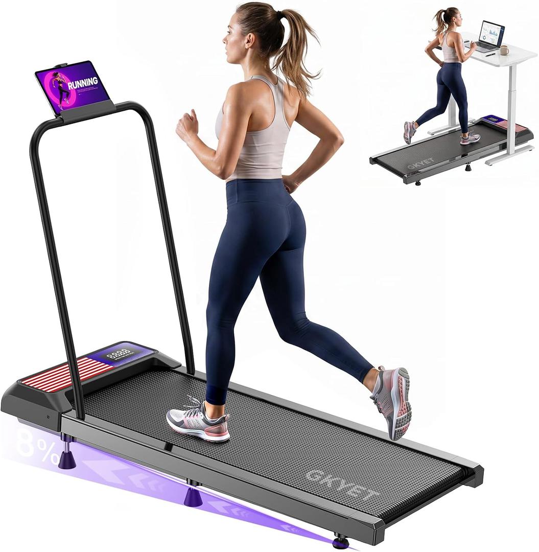 Walking Pad Treadmill with Handle Bar, 8% Incline Under Desk Treadmill