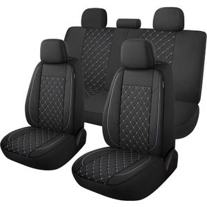 YGL Breathble Car Seat Covers Full Set,Washable Seat Covers for Cars,Premium Cloth Car Seat Protectors,Interior Covers for Cars,Sedan Van Truck SUV(Black/Gray)