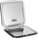 MIRRORVANA 30X Compact Magnifying Mirror for Travel, Handheld and Foldable Square Design - Lightweight Mini Pocket-Sized Magnified Mirror, Ideal for Purse or Handbag Use - 3.3" x 3.3" (Black)