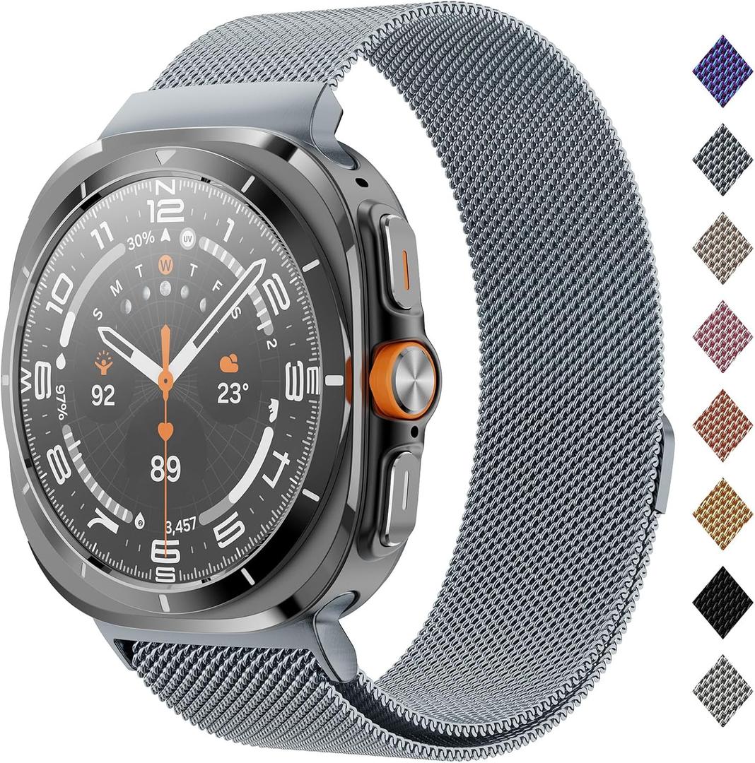 2 x Milanese Band Compatible with Samsung Galaxy Watch Ultra Band 47mm (2025/2024), Stainless Steel Mesh Loop Magnetic Clasp Strap for Women Men (1.Space Grey)