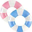 Classic Striped Pool Floats with Handle Inflatable Blue & White Stripes Tubes for Floating Large Swim Rings for Adult Summer Holiday Beach Bachelorette Party (Blue&Pink-36")