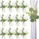 Napkin Rings Set of 12, Eucalyptus Leaf Napkin Rings for Dining Table Decoration, Flower Napkins Rings Holder with Pearl for Farmhouse, Wedding Banquet Family Spring Banquet