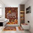 MEHOFOND 4pcs Happy Thanksgiving Turkey Shower Curtain Set,Rustic Wood Pumpkin Fall Autumn Harvest Shower Curtain Sets,Fall Bathroom Bathtub Decor with Non-Slip Rugs Toilet Lid Cover and Bath Mat (Orange1)