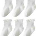 6 Pairs Toddler Ruffle Socks for Girls Baby Grip Socks Non Slip Socks Cute Grippy Frilly (3-5T, White)