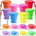 Funnymoom 8 Pcs Collapsible Travel Cups with Lids 7 oz Silicone Folding Camping Cup Reusable Drinking Cup Sets for Outdoor Hiking Camping and Travel(Rainbow Colors)