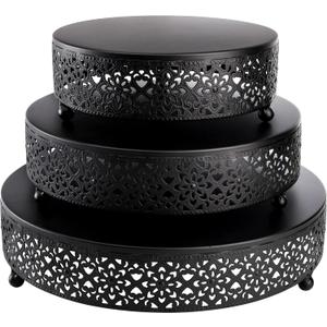Hedume Set of 3 Black Cake Stand, Round Metal Cake Stands, Dessert Display Cupcake Stands, Wedding Brithday Party Celebration Dessert Display Plates-Black