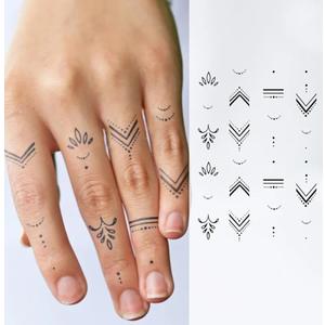 2 Sheets Mini Dot & Chevron Ring Tattoo Set for Women – Tiny Sparkle Semi-Permanent Temporary Tattoos for Fingers & Hands