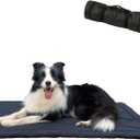 Rollup Camping Outdoor Dog Bed, Portable Dog Travel Mat with Carry Handles for Medium Large Dogs, Waterproof Washable Pet Pad,42 * 28Dark Blue