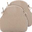 Brown Striped Winsor Chair Cushions with Ties, Dining Kitchen Chair Seat Pads Non Slip Removable Washable Cover 17"x16" Set of 2