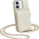 LAMEEKU Compatible with iPhone 16 Case Wallet with Card Holder, RFID Blocking Wrist Strap Crossbody Phone Cover for Women for iPhone 16 6.1" Beige