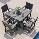 Pamapic 5 PCS Outdoor Dining Set, Spacious HDPE Outdoor Table and Chairs, Wood Grain Patio Furniture Sets with Elegant Armrest, All-Weather Patio Dining Table with Umbrella Hole, Gray (Grey)