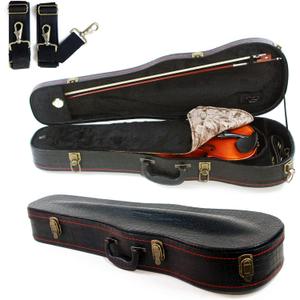 4/4 Full Size Violin Case, Plush Interior Wooden Hard Case With Hygrometer, Crocodile Pattern Leather Bulge Surface Case (Black)