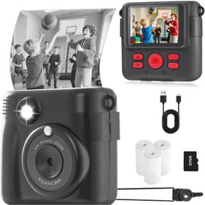 Kids Camera Instant Print, Safe Toddler Camera, HD Digital Cameras 16X Digital Zoom & 32G SD Card, 2.4 Screen Instant Print Cameras for Kids, 4 5 6 7 8 9 10 Year Old Girl & Boy Birthday Gifts, Black
