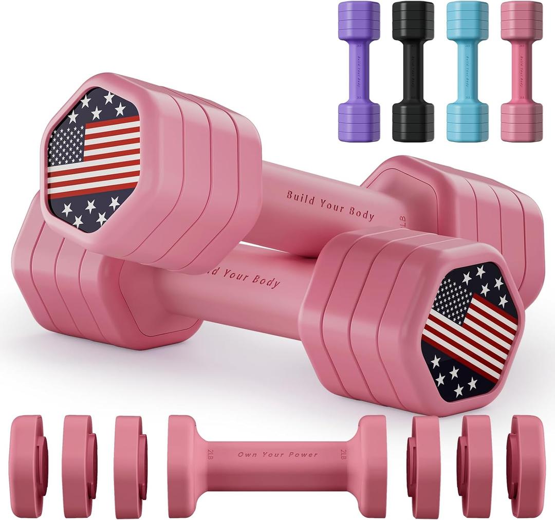 Zempox Adjustable Dumbbell Set of 2, 4 in 1 Hand Weights for Women at Home, 5 lb Weights Dumbbells set of 2, Each 2lb 3lb 4lb 5lb with TPU Soft Rubber Handle for Home Gym Exercise Training (Pink)