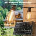 200FT Solar String Lights Outdoor Waterproof 72+2 LED Bulbs, Solar Powered with Remote & USB Port, 3 Light Modes Dimmable Patio Lights for Large Backyard, Garden, Party