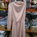 Women's Satin Long Sleeve One Shoulder Mini Dress Silk One Sleeve Turtle Neck Cut Out Cocktail Short Dress for Women, Size XL