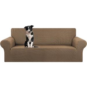 KEKUOU Stretch Oversized Sofa Slipcover 1 Piece Couch Sofa Cover (94"-110") Furniture Protector 4 Seater Sofa with Elastic Bottom for Kids,Pet.Jacquard Checked Pattern Fabric(X Large,Camel)