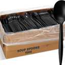 1,000 Plastic Disposable Soup Spoons Bulk Black Medium Weight Disposable Silverware Plastic Cutlery Spoons
