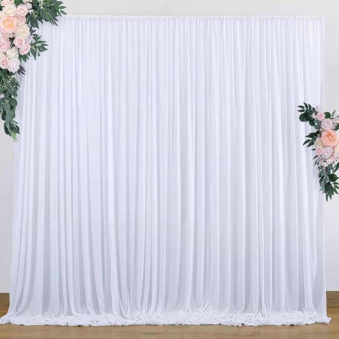 10 ft x 7 ft Wrinkle Free White Backdrop Curtain for Wedding Parties, Polyester Photography Backdrop Drapes for Birthday Parties Stage Backdrop Stand, White Background Curtains, 5x7FT 2 Panels