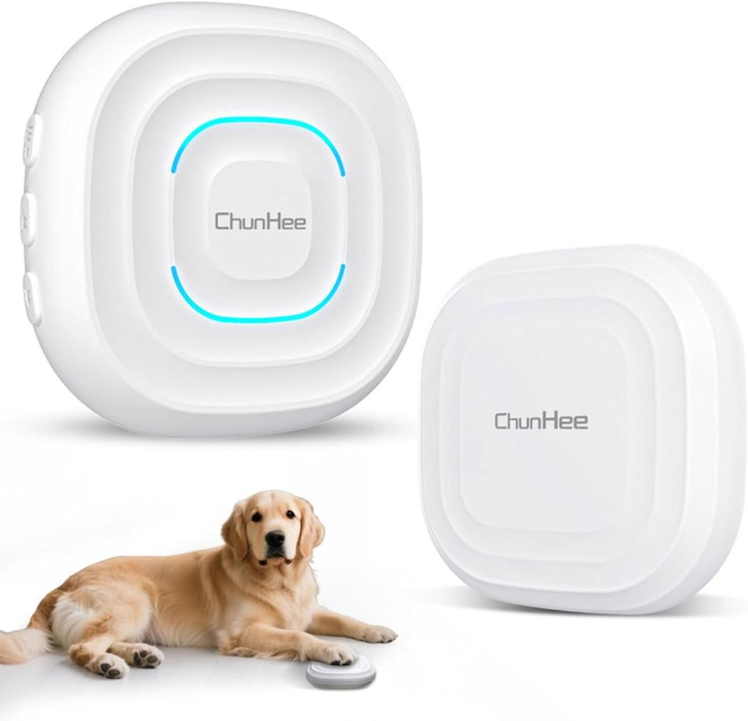 ChunHee Dog Door Bell for Potty Training Smart Wireless Doggie Doorbell to Go Outside,IP55 Waterproof LED Button,1000 Feet 32 Melodies & 5 Volume Levels(1 Receiver + 1 Buttons)