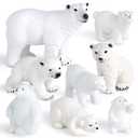FEPITO 8 Pcs Winter Realistic Polar Bear Animal Figures Miniature Figurine Toy Mini Christmas Figures for Christmas Ornaments DIY Forest Farm Birthday Cake Decorations