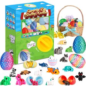 Prefilled Easter Eggs - 24Pcs 3D Printed Surprise Eggs with 3D Animals Toys Capsule Vending Machine Toy Easter Eggs Filled Gifts for Boys Girls Kids