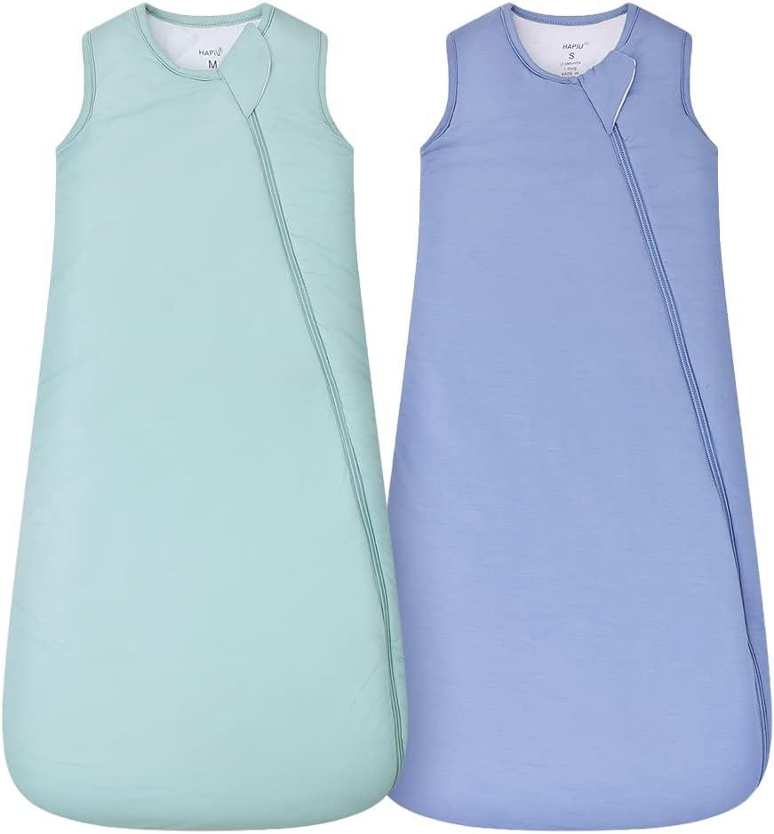 HAPIU Unisex Rayon Made from Bamboo Baby Sleep Sack TOG 1.0, 2-Way Zipper YKK, Wearable Blanket Baby (18-36 months, Sage & Moonlight Blue)