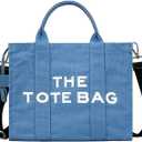 Tote Bag for Women with Zipper, Canvas Tote Bags, Crossbody Tote Bags for Work and Travel (Blue)