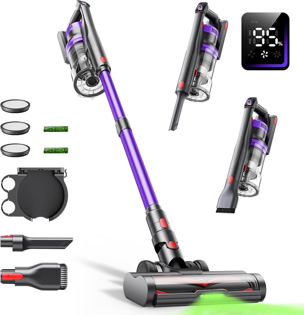 Cordless Vacuum Cleaner,Upgraded 550W 45KPA 60Mins Vacuum Cleaners for Home,SelfStanding Stick Vacuum with LED Display,8 in 1 Lightweight Antitangle Wireless Vacuum for Pet Hair Carpet Hard Floors