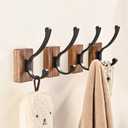 4 Pack Wooden Wall Hooks for Hanging, Adhesive Mounted & Wall Mount Nature Wood Coat Hooks for Towel Clothes Blanket Hat Backpack Robe Nursery Door Board Entryway Key Holder