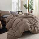 FOSSA Duvet Cover Set 100% Washed Cotton Linen Feel Super Soft Breathable Cozy 3 Pieces Bedding Sets Solid Pale Brown Twin