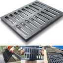 Cast Iron Drain Grate, 24in*16in Heavy Duty Outdoor Drain Cover, B125 Class Channel Grate, Metal Sewer Grate, Black Square Drainage Grate for Concrete Floor, Yard, Driveway & Garage.