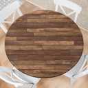 Farmhouse Round Fitted Tablecloth with Elastic Edge Wooden Brown Outdoor Tablecloth Waterproof Table Cover for Picnic Dinner Party Decor Fits 44-48" Diameter Round Tables