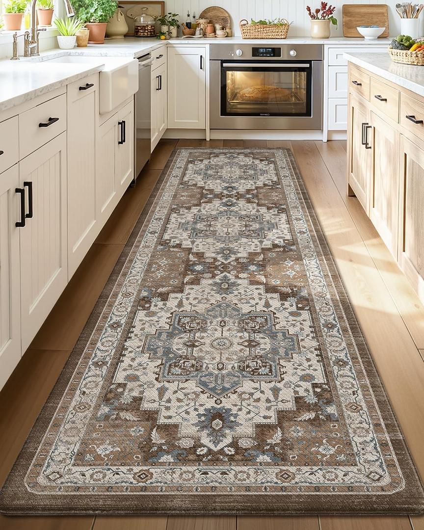 Color&Geometry Anti Fatigue Kitchen Mats for Floor 24x87, Vintage Decor, Easy Clean, Waterproof & Oil Proof, 0.4" Thick Cushioned, Non-Slip Kitchen Runner Rug for Sink, Laundry, Office, Brown