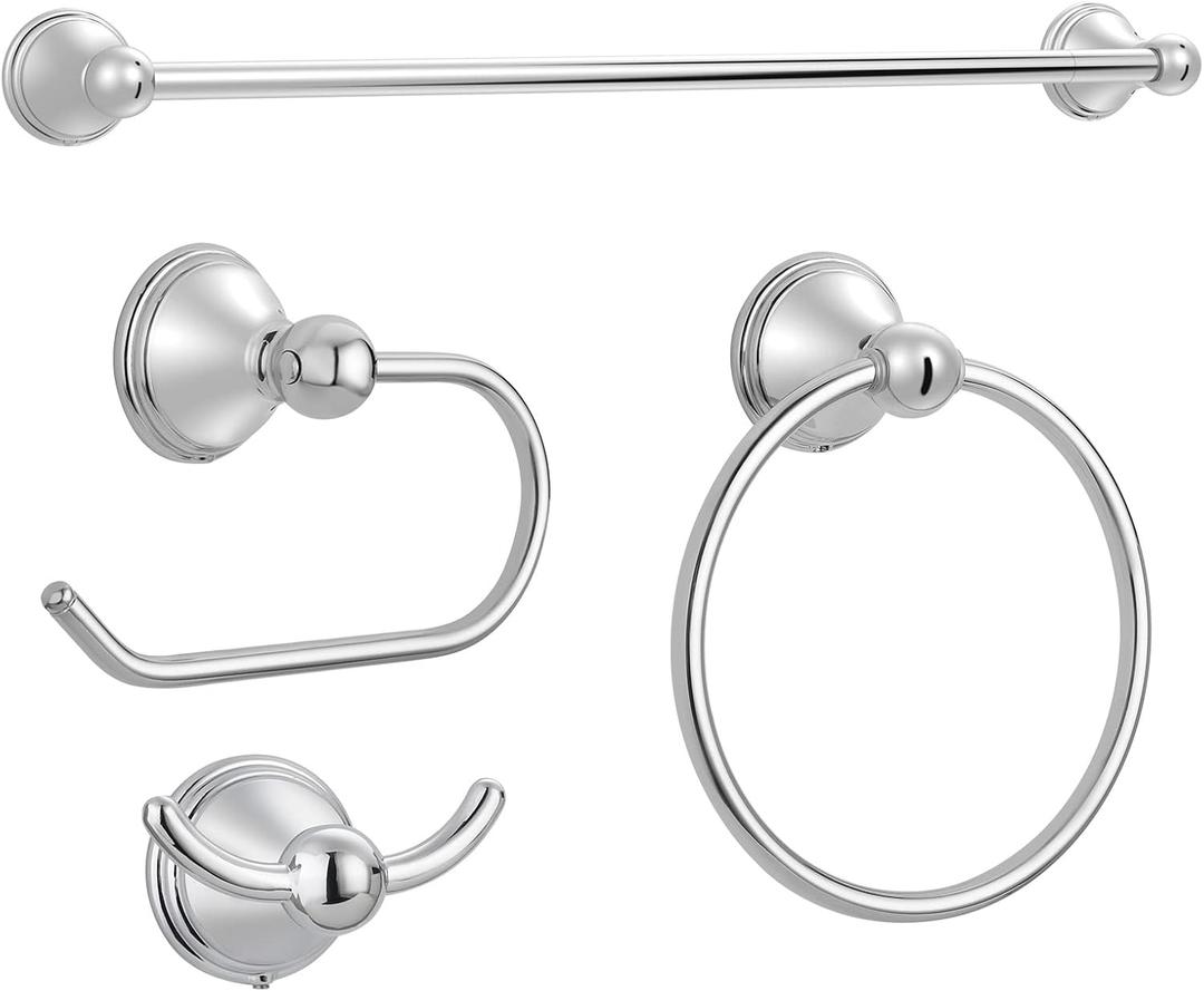 FILTA Bathroom Hardware Set, Polished Chrome Towel Rack Set Towel Bar Set for Bathroom, 4 Pieces Bathroom Towel Holder Set, Bath Hardware Set with 18 or 24 Inch Towel Bar