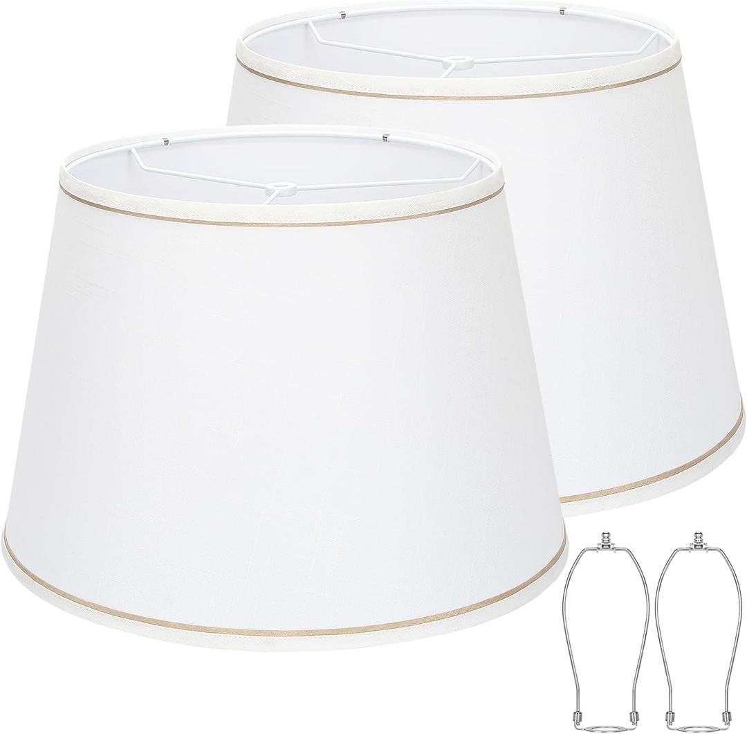 Large White Lamp Shades Set of 2, 12"Top x 16"Bottom x 11"High, Natural Linen Hand Crafted, Drum Lampshades for Floor Lamps Table Lamps, Spider, Harp Holders Included, Easy Assembly Required