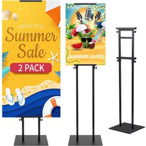 Poster Stand Heavy Duty - 2 Pack Pedestal Poster Stands for Display, Adjustable Height up to 80 Inch, Double Sided Black Floor Standing Sign Holder for Foam Board Signage