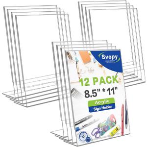Acrylic Sign Stand Holder - 8.5x11 Inches Plastic Acrylic Literature Holders, 12 Pack Sign Holders Suit for Flyer, Magazine, Pamphlet, Booklet Display