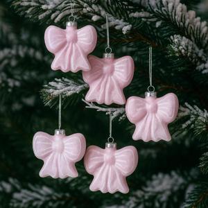 12 Pcs Pink Bow Ornament for Christmas Tree 3D Coquette Bow Hanging Ornaments 2.8 x 3.1 Inches Pink Glitter Hanging Decorations with Rope for Xmas Tree Coquette Bachelorette Party Decor