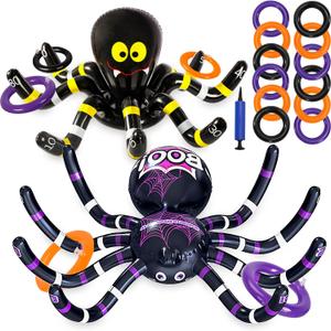 Max Fun Halloween Ring Toss Games for Kids, 2 Pack Inflatable Spiders Set Halloween Party Favor Supplies Holiday Carnival School Decoration Outdoor Indoor Spooky Creepy Game