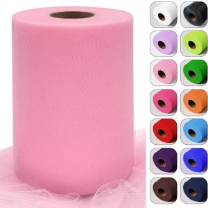 2 x Pink Tulle Fabric Roll 6 Inch by 100 Yards (300 feet) Sheer Netting Spool for Tutu Skirt Gift Wrapping Wedding Valentine's Day Baby Shower Party Decorations DIY Crafts