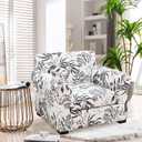 FUANGUI 2 Piece Chair Covers Stretch Arm Covers Chair Couch Covers, Armchair Slipcover with Separate Chair Cushion Cover Floral, Washable Furniture Protector for Living Room (Armchair, Ink Leaf)