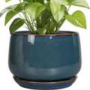 G EPGardening Ceramic Pots for Plants - 9 Inch Ceramic Planter for Indoor Plants, Round Planter with Drainage and Saucer, Modern Flower Pots for Outdoor, House Decor, Garden Gifts, Green