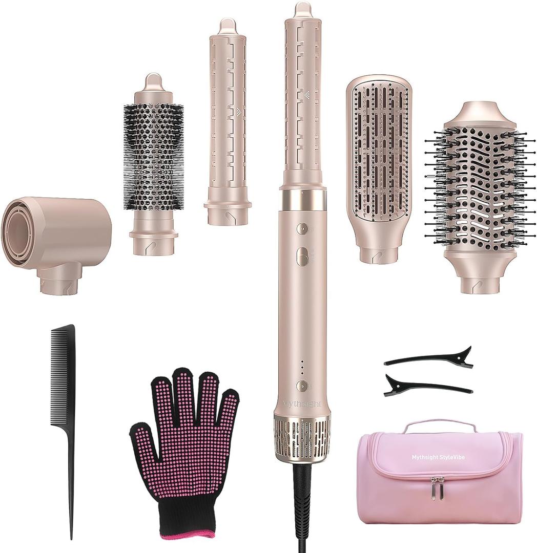 StyleVibe 6-in-1 Air Styler, Hair Dryer & Blow Dryer Brush with Travel Case - Auto Wrap Curls (L/R), Fast Drying, Thermal Round Brush for Smooth Blowouts & Frizz-Free Volume, No Heat Damage